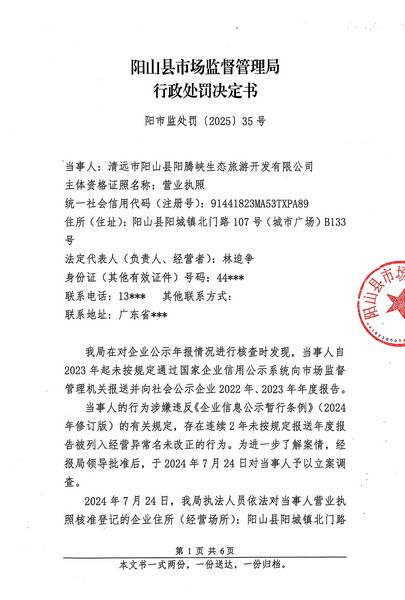 清远市阳山县阳腾峡生态旅游开发有限公司 行政处罚决定书 (1).JPG